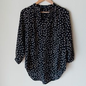 Madewell black and white floral long sleeve blouse